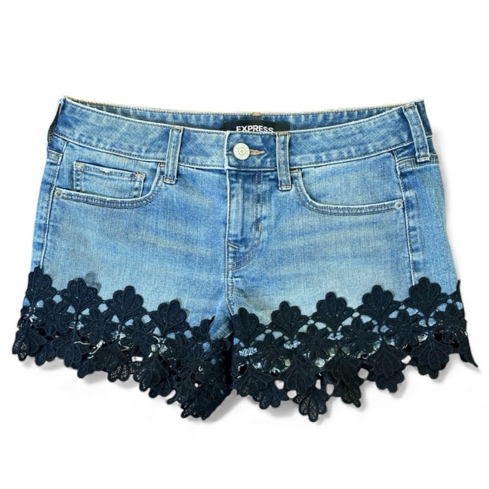 Express Denim Low Rise Shorts Crochet Western Sz 4